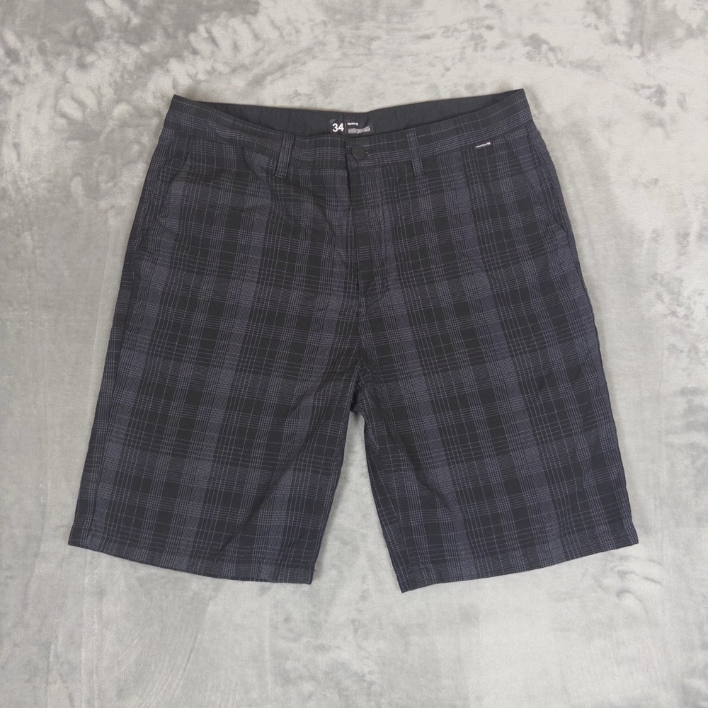 Hurley Shorts Mens 34 Chino Hybrid Preppy Golf Casual Stretch Plaid Black